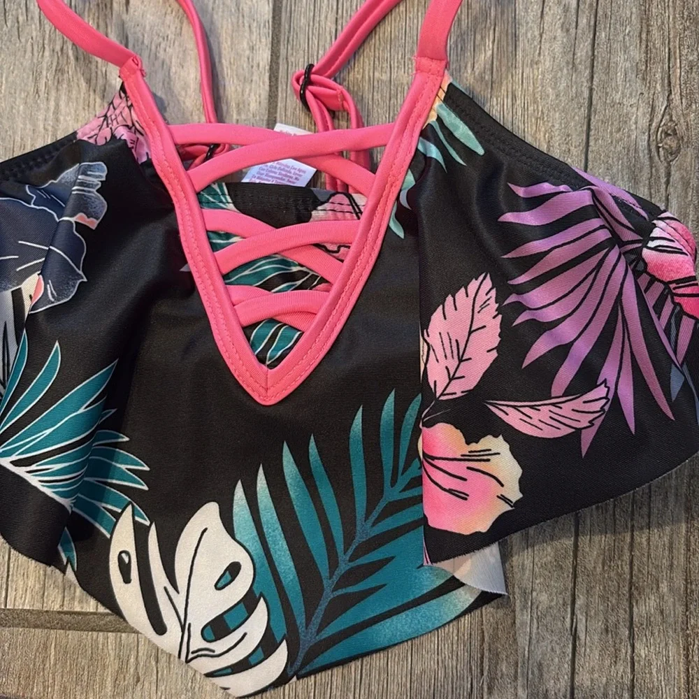 Justice girls floral tankini  bathingsuit swim swimsuit Kids Swim size small 7 8